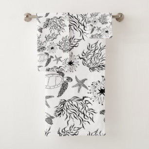 Seamless underwater sea ocean turtle plants coral bath towel set