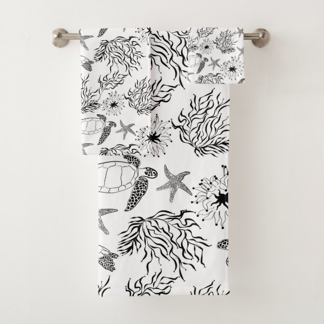 Seamless underwater sea ocean turtle plants coral bath towel set (Insitu)