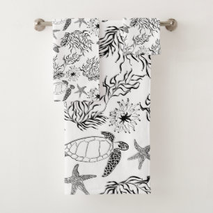 Seamless underwater sea ocean turtle plants coral bath towel set