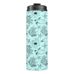 Seamless underwater sea ocean turtle plants coral thermal tumbler