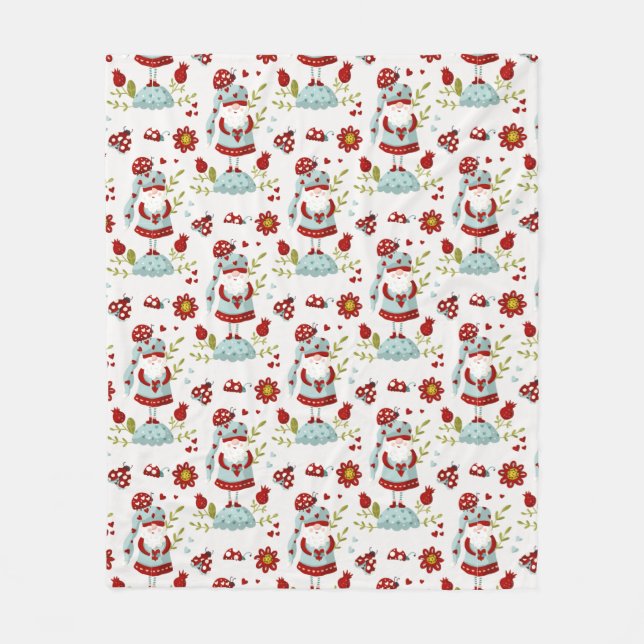 Seamless Valentine Pattern Christmas Santa, flower Fleece Blanket (Front)