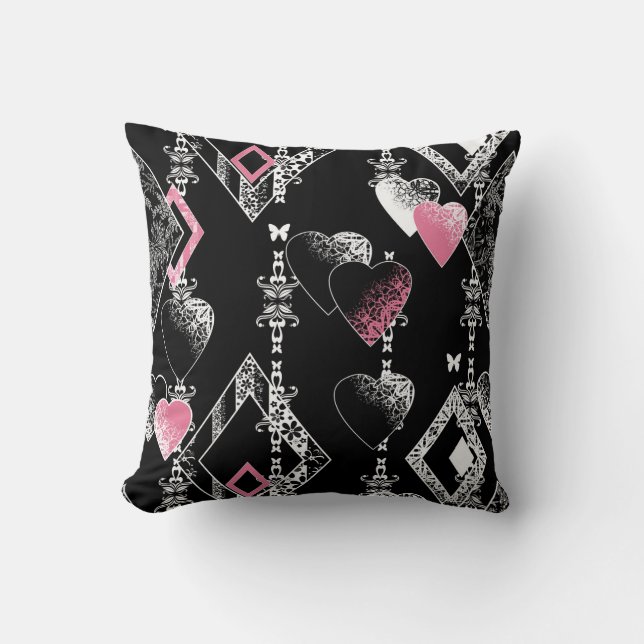 Seamless Valentines Day love black pattern hearts Cushion (Front)