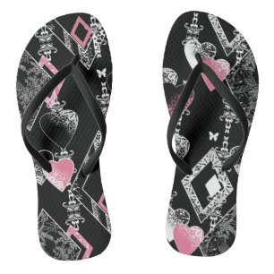 Seamless Valentines Day love black pattern hearts Jandals