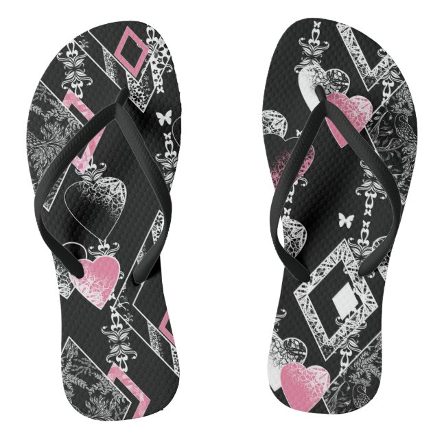 Seamless Valentines Day love black pattern hearts Jandals (Footbed)