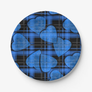 Seamless Valentines Day navy hearts chequered plai Paper Plate