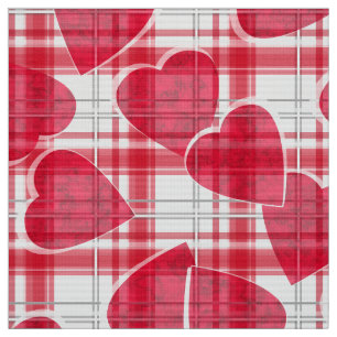 Seamless Valentines Day red hearts chequered plaid Fabric