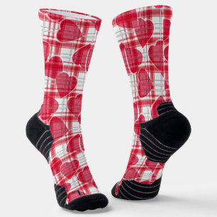 Seamless Valentines Day red hearts chequered plaid Socks