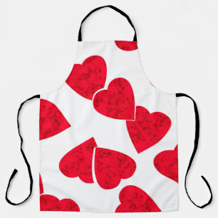 Seamless Valentines Day red hearts white pattern b Apron