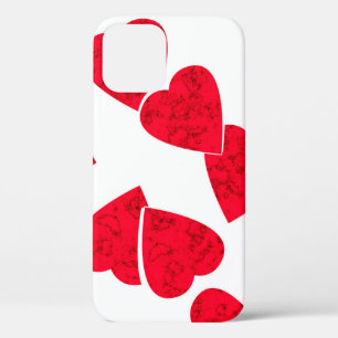 Seamless Valentines Day red hearts white pattern b iPhone 12 Case