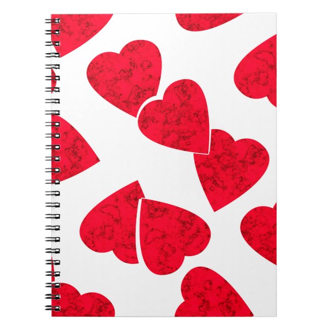 Seamless Valentines Day red hearts white pattern b Notebook (Front)