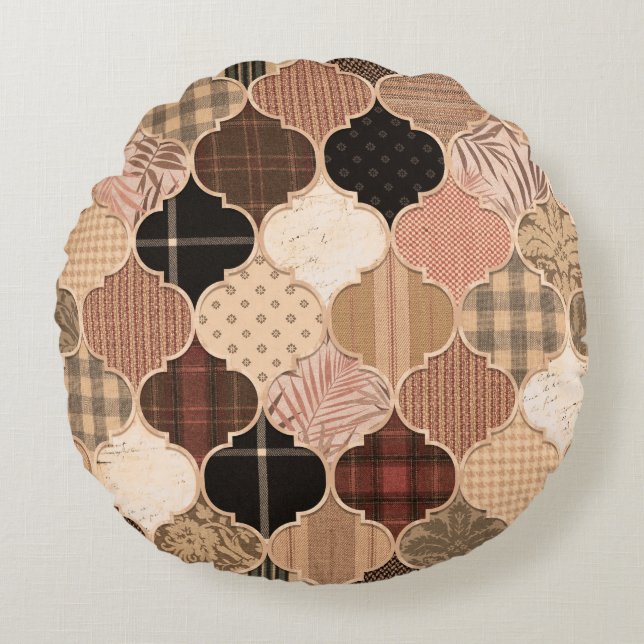 Seamless Various Textured Moroccan Tile Pattern Fa Round Cushion (Front)