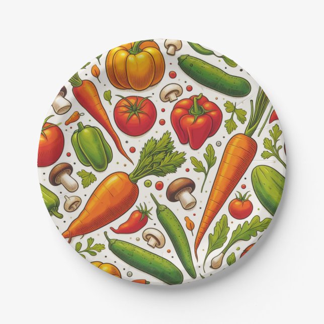 Seamless Vegetables Pattern  Paper Plate (Front)