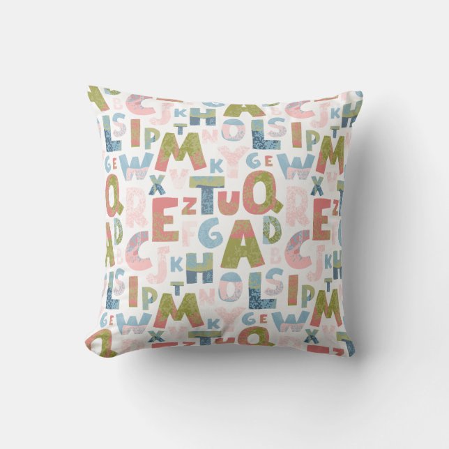 Seamless Vintage Alphabet Pattern Throw Pillow (Front)