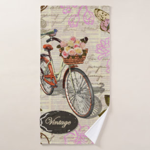 Seamless vintage background with roses, butterfly bath towel