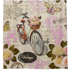 Seamless vintage background with roses, butterfly shower curtain