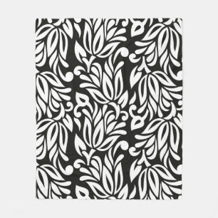 Seamless vintage black and white textile floral pa fleece blanket