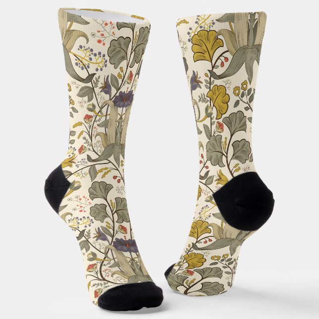 Seamless vintage floral pattern in cream back socks (Angled)