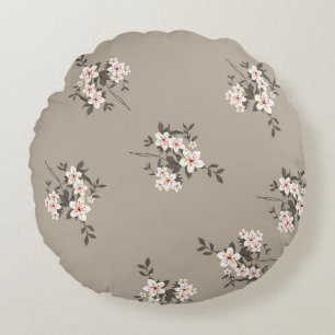 Seamless vintage flower bunch design pattern grey  round cushion