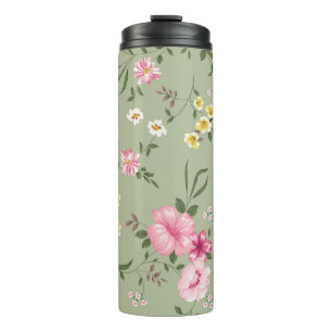 Seamless vintage flower pattern on green backgroun thermal tumbler