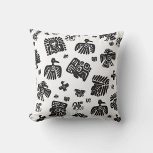 Seamless vintage maya pattern. Black and white eth Cushion