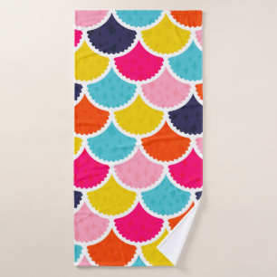 Seamless vintage mermaid pattern as colourful fish bath towel