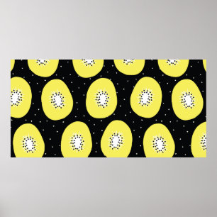 Seamless vintage pattern kiwi fruit. Hand drawn pe Poster
