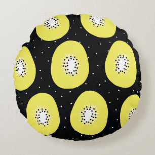 Seamless vintage pattern kiwi fruit. Hand drawn pe Round Cushion