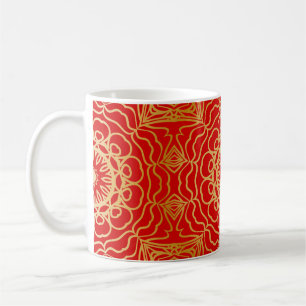 Seamless vintage pattern with abstract floral and  coffee mug