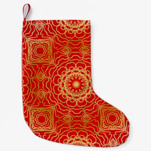 Seamless vintage pattern with abstract floral and small christmas stocking