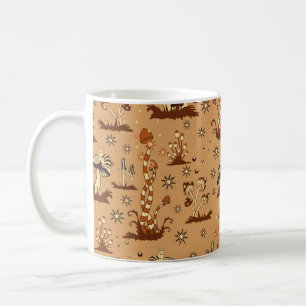 Seamless Vintage pattern with brown mushrooms on b Coffee Mug