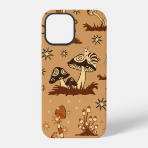 Seamless Vintage pattern with brown mushrooms on b iPhone 12 Case