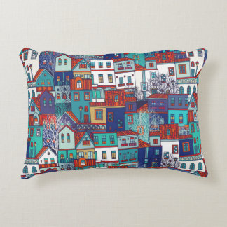 Seamless vintage pattern with colorful houses decorative cushion
