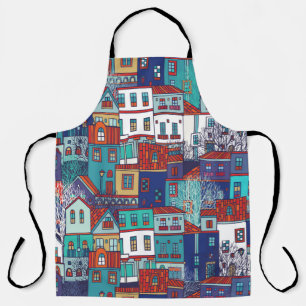 Seamless vintage pattern with colourful houses apron