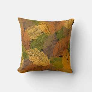 seamless vintage pattern with leaves in yellow col cushion