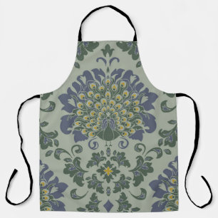 Seamless vintage pattern with romantic bird on blu apron