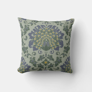 Seamless vintage pattern with romantic bird on blu cushion