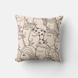 Seamless Vintage pattern with women faces Cushion