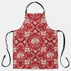 Seamless Vintage Red Chinese Background Botanic Cr Apron