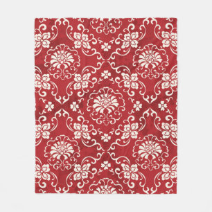 Seamless Vintage Red Chinese Background Botanic Cr Fleece Blanket