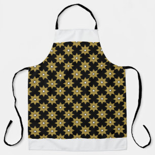 Seamless vintage star flower pattern. Gold and bla Apron