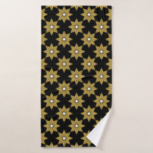 Seamless vintage star flower pattern. Gold and bla Bath Towel