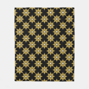 Seamless vintage star flower pattern. Gold and bla Fleece Blanket