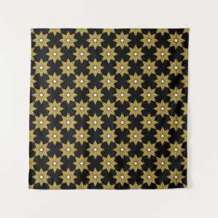 Seamless vintage star flower pattern. Gold and bla Tapestry
