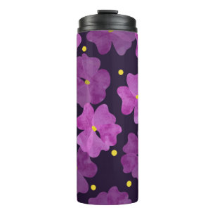 Seamless violet flowers pattern. Floral watercolor Thermal Tumbler