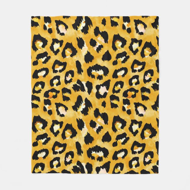 Seamless watercolor animal print pattern fleece blanket (Front)