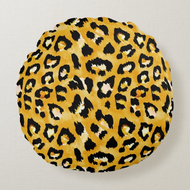 Seamless watercolor animal print pattern round cushion (Front)