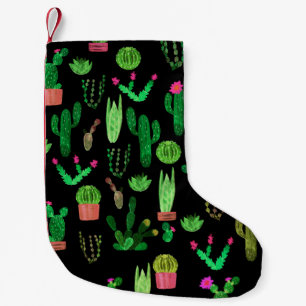 Seamless watercolor cactuses plant pattern backgro small christmas stocking
