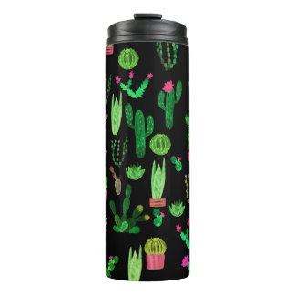 Seamless watercolor cactuses plant pattern backgro thermal tumbler