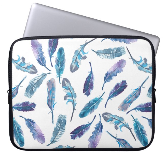Seamless watercolor feather pattern laptop sleeve (Front)
