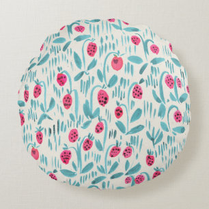 Seamless watercolor floral pattern on paper textur round cushion
